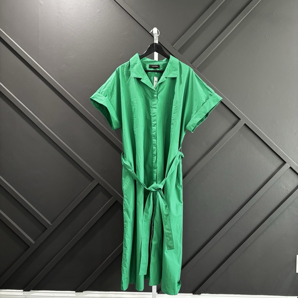 NWT Banana Republic Factory Size XXL Green Belted Maxi Shirt Dress Short Sleeve